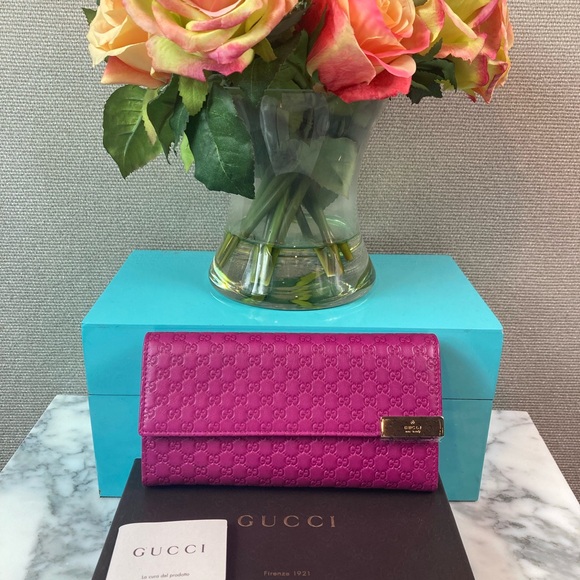 Brand New Authentic Gucci Micro Guccissima GG Dark Pink Fuchsia Flap Wallet - Picture 2 of 11